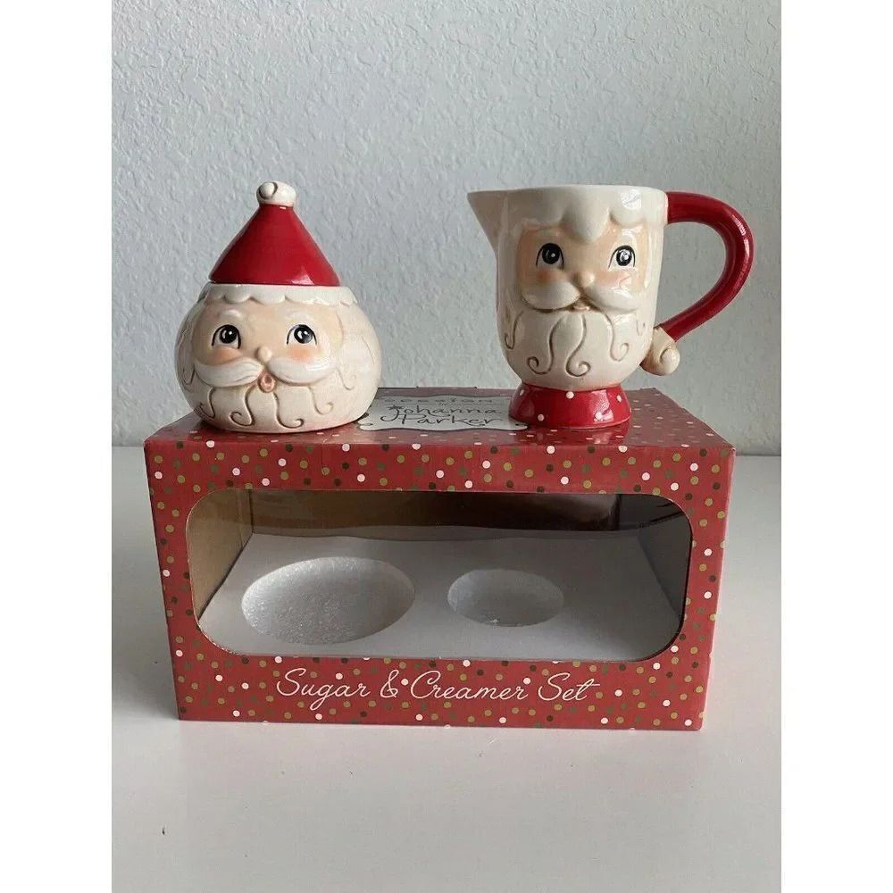 Set 2 Johanna‎ Parker Transpac Retro Santa Claus Creamer & Sugar Christmas Decor